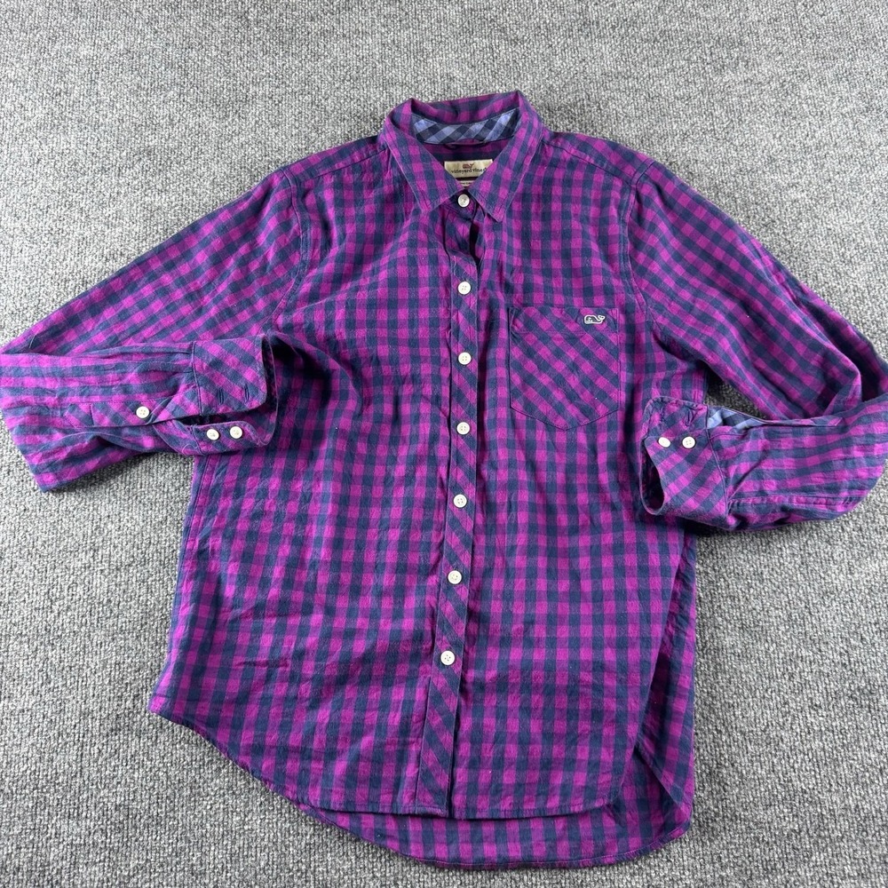 Vineyard Vines Shirt Womens 6 Purple Flannel Button Up Long Sleeve Whale Logo